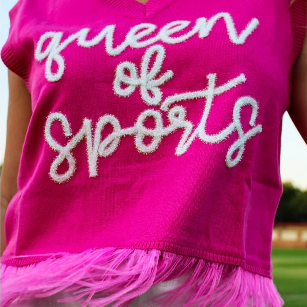 QUEEN OF SPARKLES Pink Tank Top with Feathers